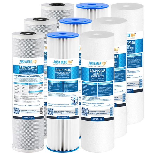 Big Blue 20"x4.5" Whole House Pleated Sediment Polyspun CTO Carbon Block 10M Water Filter 3 Pcs Set