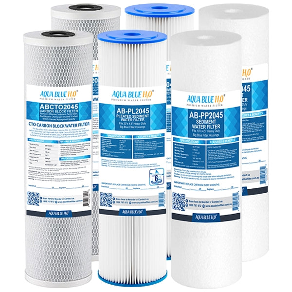Big Blue 20"x4.5" Whole House Pleated Sediment Polyspun CTO Carbon Block 5M Water Filter 3 Pcs Set