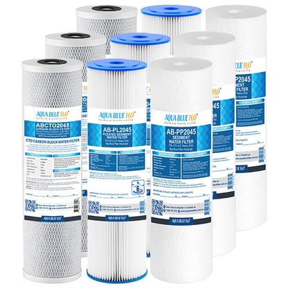 Big Blue 20"x4.5" Whole House Pleated Sediment Polyspun CTO Carbon Block 5M Water Filter 3 Pcs Set