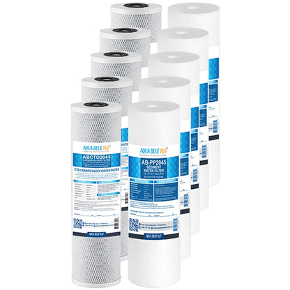 Big Blue 20"x4.5" Whole House CTO Carbon Block 5M, Sediment Polyspun Water Filter 2 Pcs Set