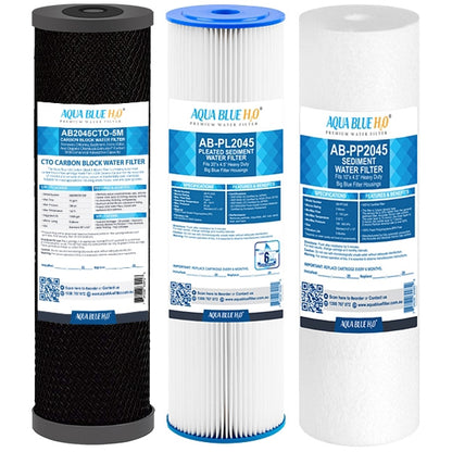 Big Blue 20"x4.5" Whole House CTO Carbon Block Pleated Sediment Polyspun Water Filter 3 Pcs Set