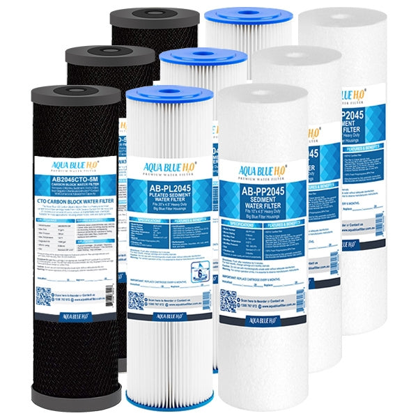 Big Blue 20"x4.5" Whole House CTO Carbon Block Pleated Sediment Polyspun Water Filter 3 Pcs Set