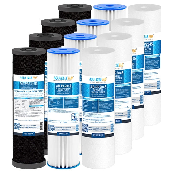 Big Blue 20"x4.5" Whole House CTO Carbon Block Pleated Sediment Polyspun Water Filter 3 Pcs Set