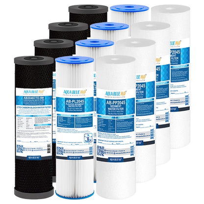 Big Blue 20"x4.5" Whole House CTO Carbon Block Pleated Sediment Polyspun Water Filter 3 Pcs Set