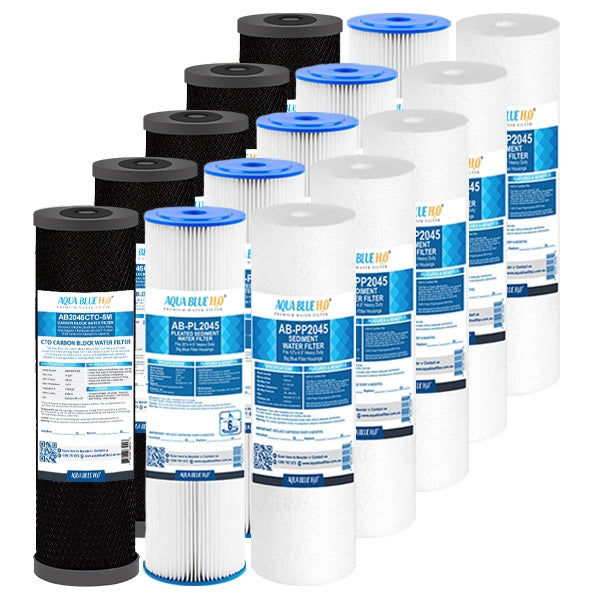 Big Blue 20"x4.5" Whole House CTO Carbon Block Pleated Sediment Polyspun Water Filter 3 Pcs Set