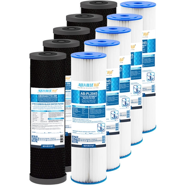 Big Blue 20"x4.5" Whole House CTO Carbon Block Pleated Sediment Water Filter 2 Pcs Set