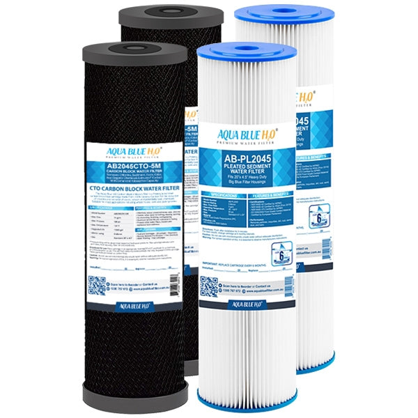 Big Blue 20"x4.5" Whole House CTO Carbon Block Pleated Sediment Water Filter 2 Pcs Set