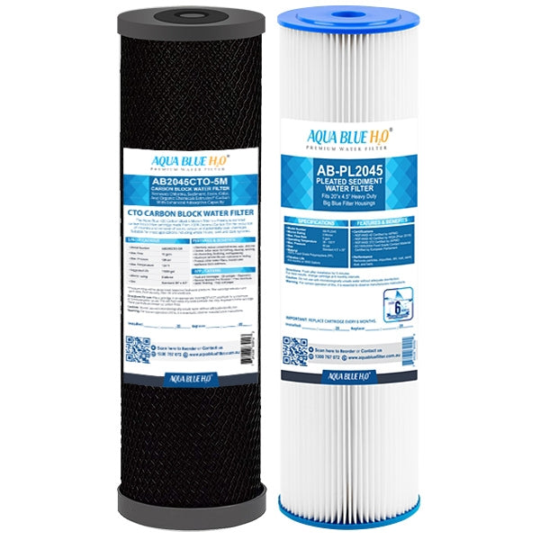 Big Blue 20"x4.5" Whole House CTO Carbon Block Pleated Sediment Water Filter 2 Pcs Set
