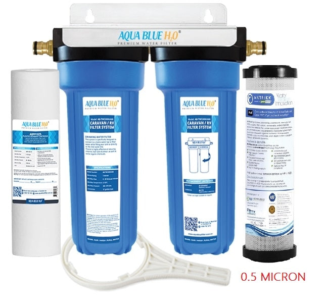 Twin Caravan & RV Water Filter System with Sediment & Silver Carbon Block Filter