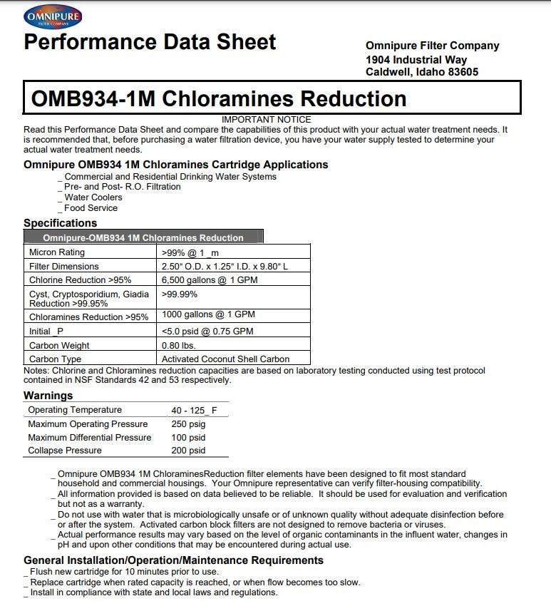 Omnipure OMB9341MPB 1ML 1um Lead Reduction Water Filter 10"