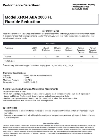 Whole House Water System with Omnipure XF934 Fluoride Reduction Filter