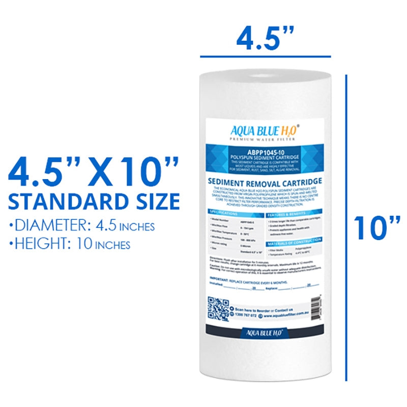 Aqua Blue H20 10x4.5 Polyspun polyproylene sediment cartridge 5Mic water filter