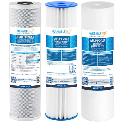 Big Blue 20"x4.5" Whole House Pleated Sediment Polyspun CTO Carbon Block 5M Water Filter 3 Pcs Set