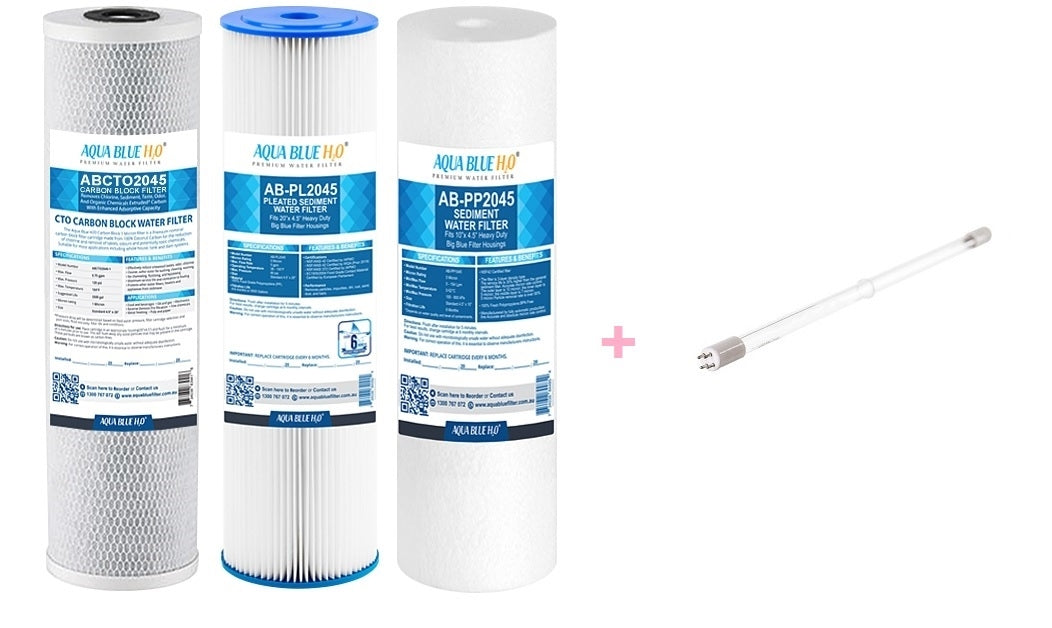 Big Blue 20"x4.5" Whole House Pleated Sediment Polyspun CTO Carbon Block 5M Water Filter 3 Pcs Set