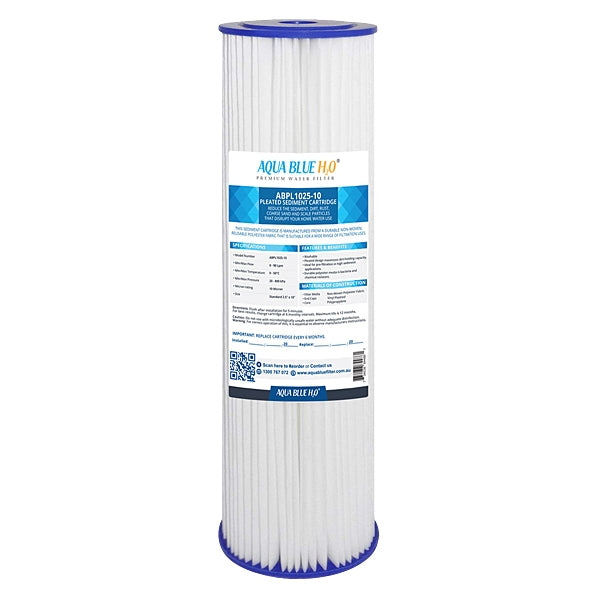 Aqua Blue H20 Washable Pleated Sediment Filter 10 x 2.5 10 Mic