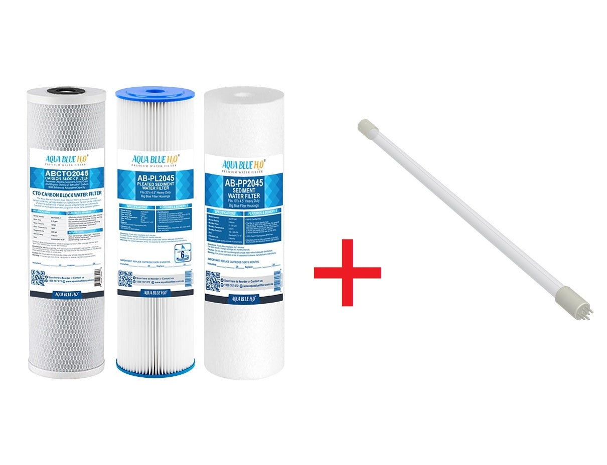 Big Blue 20"x4.5" Whole House Pleated Sediment Polyspun CTO Carbon Block 5M Water Filter 3 Pcs Set