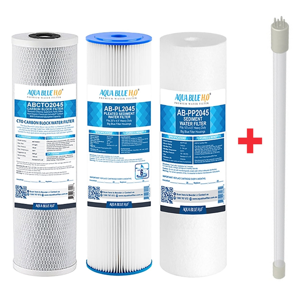 Big Blue 20"x4.5" Whole House Pleated Sediment Polyspun CTO Carbon Block 5M Water Filter 3 Pcs Set