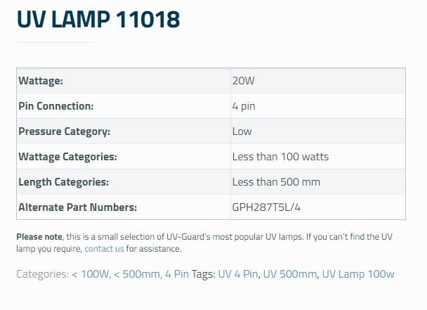 14 Watt 4 Pin UV Lamp 11018