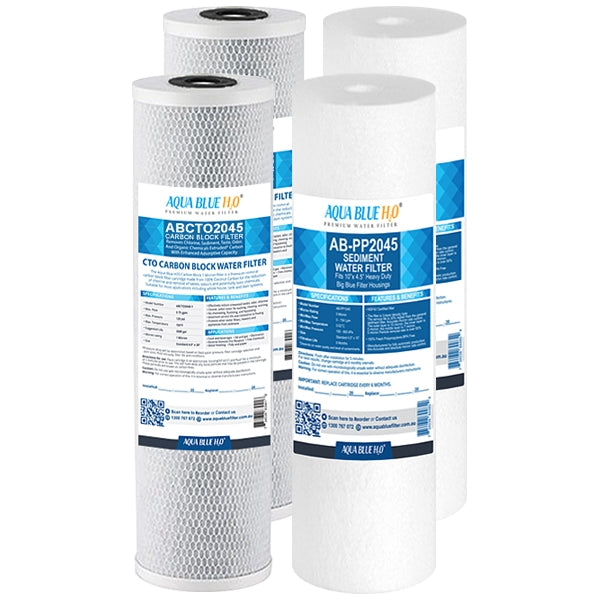 Big Blue 20"x4.5" Whole House CTO Carbon Block 5M, Sediment Polyspun Water Filter 2 Pcs Set