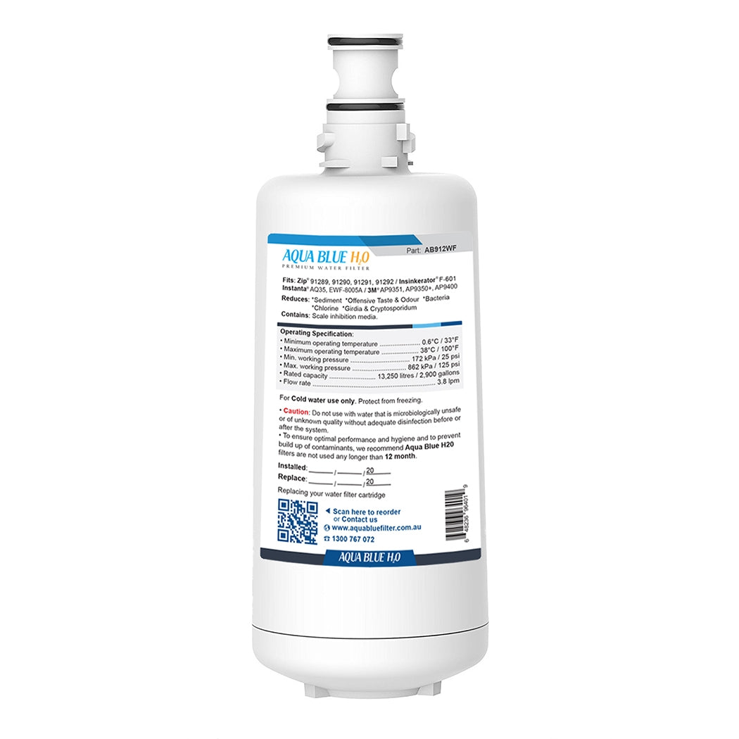 Aqua Blue H20 AB912WF Water filter fits INSINKERATOR F-601 FILTER CARTRIDGE FOR HOT WATER DISPENSER