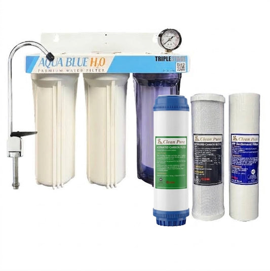 3 Stage Undersink water Kit removes chlorine, absorbs harmful organic chemicals sand, silt, dirt, and rust from feed water