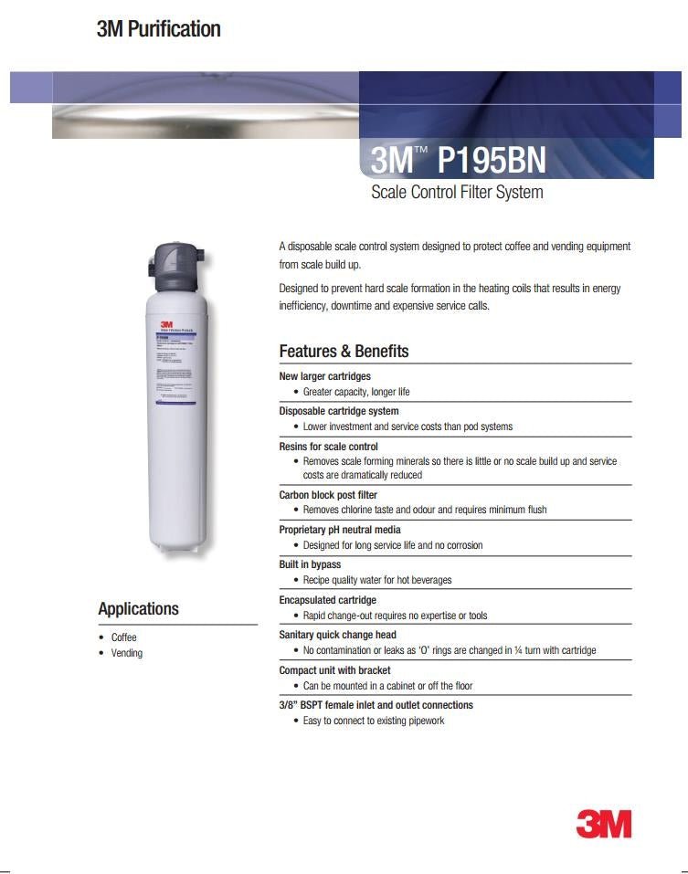 3M P195BN P - 195BN Espresso Replacement Cartridge 5615001 - WATER FILTER DISTRIBUTORS