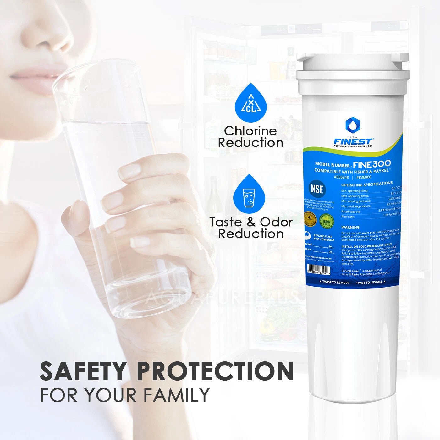 4 x 836848 Fisher and Paykel water filter from Finest series FINE300 FITS AQP - FF17A - WATER FILTER DISTRIBUTORS