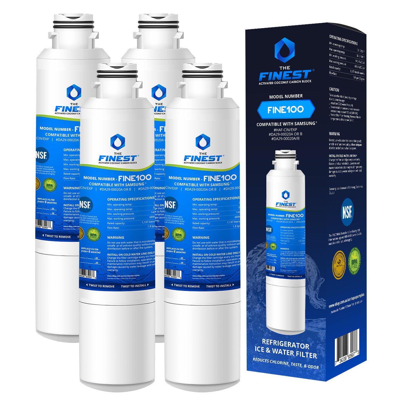 4 X Samsung DA29 - 00020B Premium Compatible Ice & Water Fridge Filter SRF719DLS - WATER FILTER DISTRIBUTORS