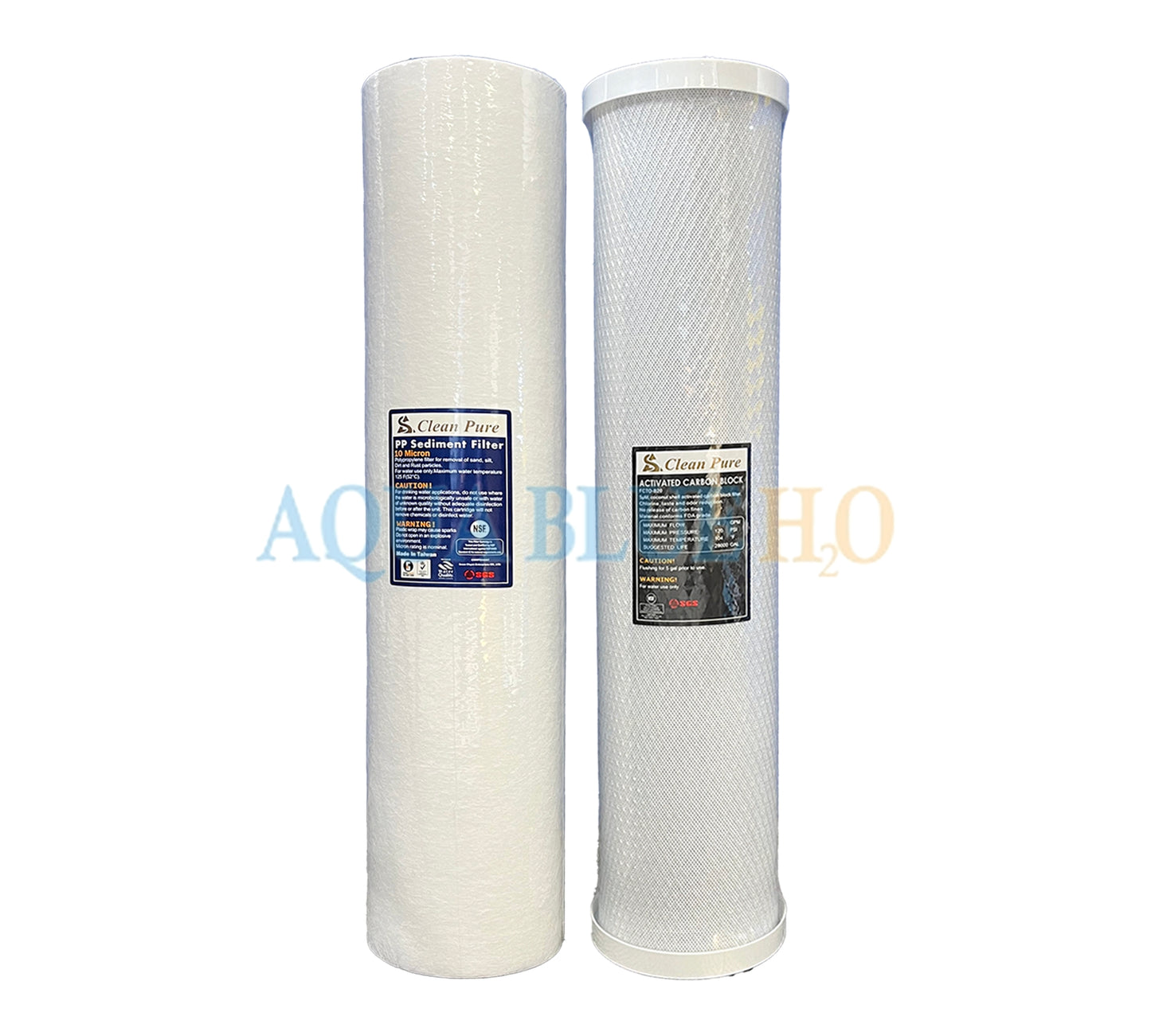 20" Big Blue Twin Housing with Stand 10um Carbon and 5um Sediment Filters with S/S bracket