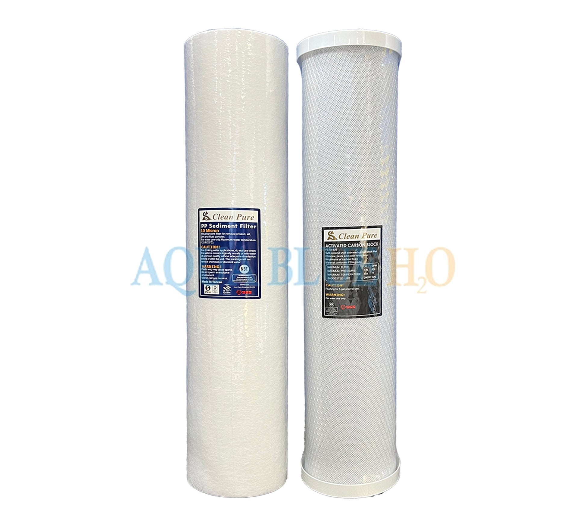 20" Big Blue Twin Housing with Stand 10um Carbon and 5um Sediment Filters with S/S bracket