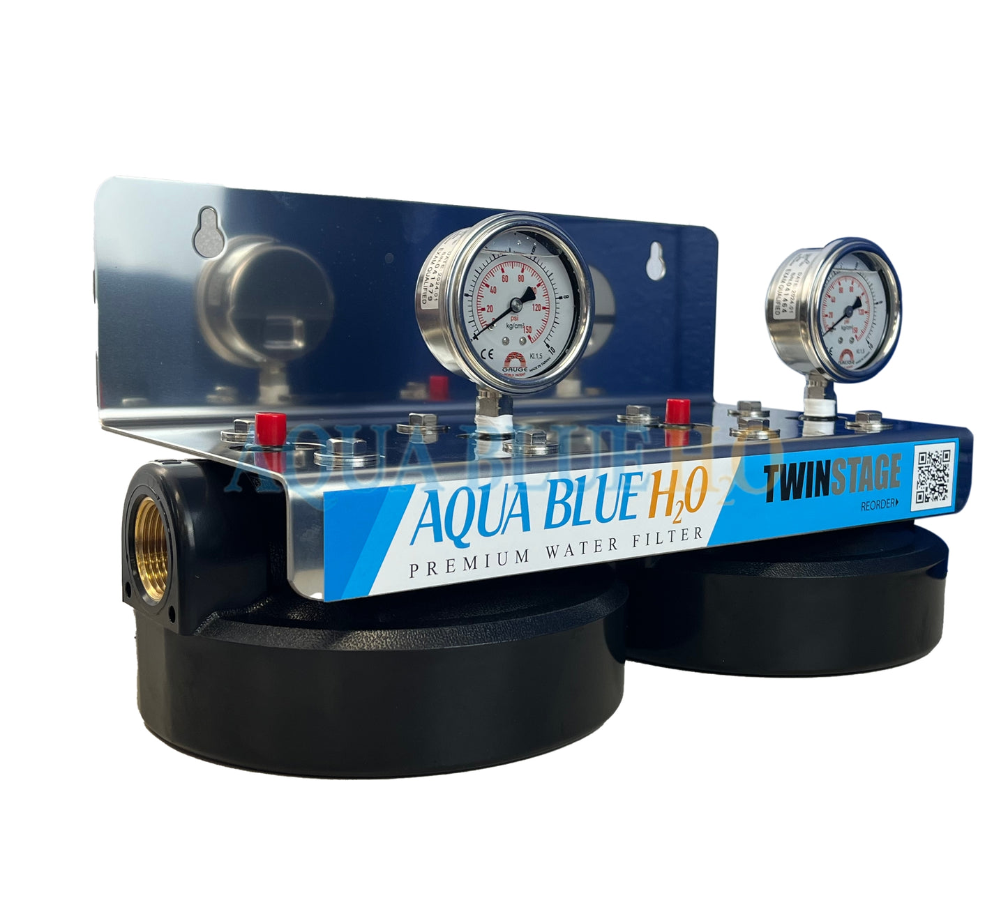 20" Big Blue Twin Housing with Stand 10um Carbon and 5um Sediment Filters with S/S bracket