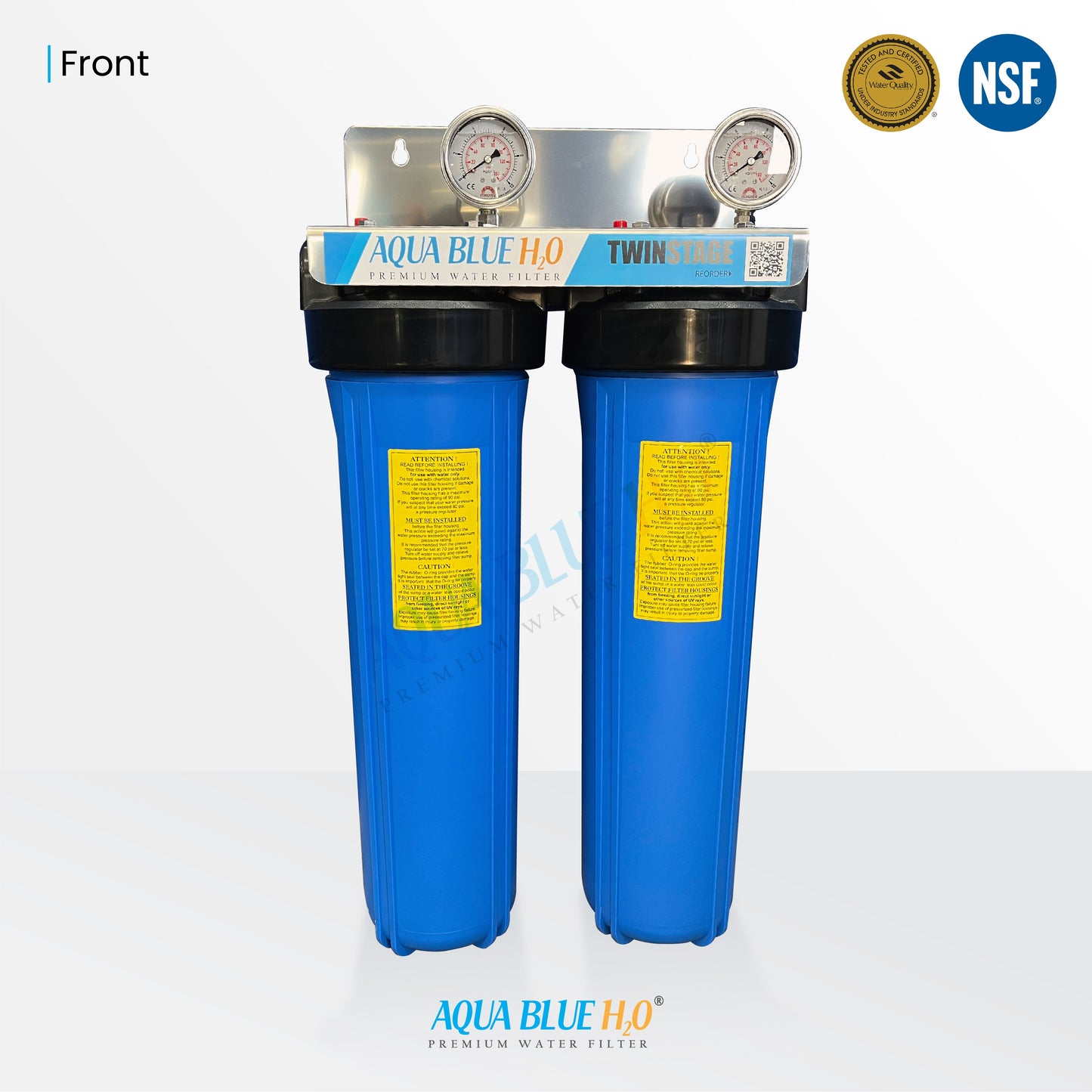 20" Big Blue Twin Housing with Stand 10um Carbon and 5um Sediment Filters with S/S bracket