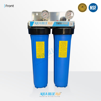 20" Big Blue Twin Housing with Stand 10um Carbon and 5um Sediment Filters with S/S bracket