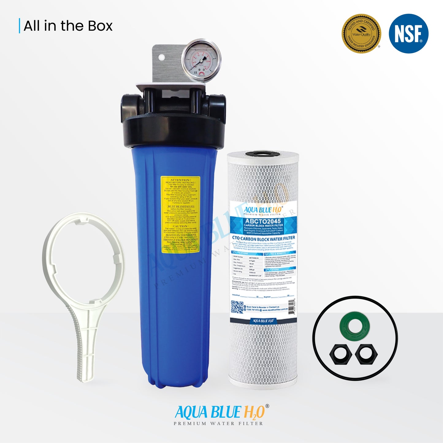 20 Inch Big Blue Whole House Water System with CTO Carbon Block Filter 5 Micron