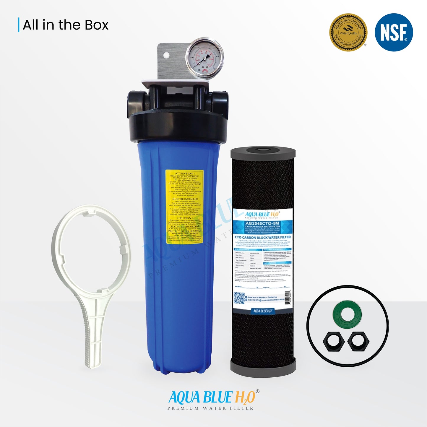 20 Inch Big Blue Whole House Water System with CTO Carbon Block Filter 5 Micron