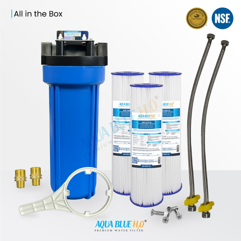 Single Water Filter System for Homes and Offices 10"X2.5" Washable Pleated Sediment Filter
