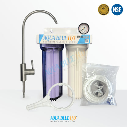 Twin Under Sink Housing Upgrade Kit Only 10" with Faucet and Hose Kit