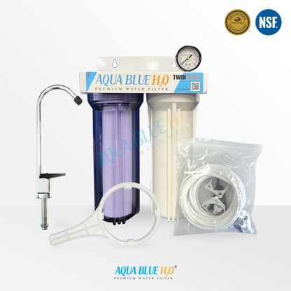 Twin Under Sink Housing Upgrade Kit Only 10" with Faucet and Hose Kit