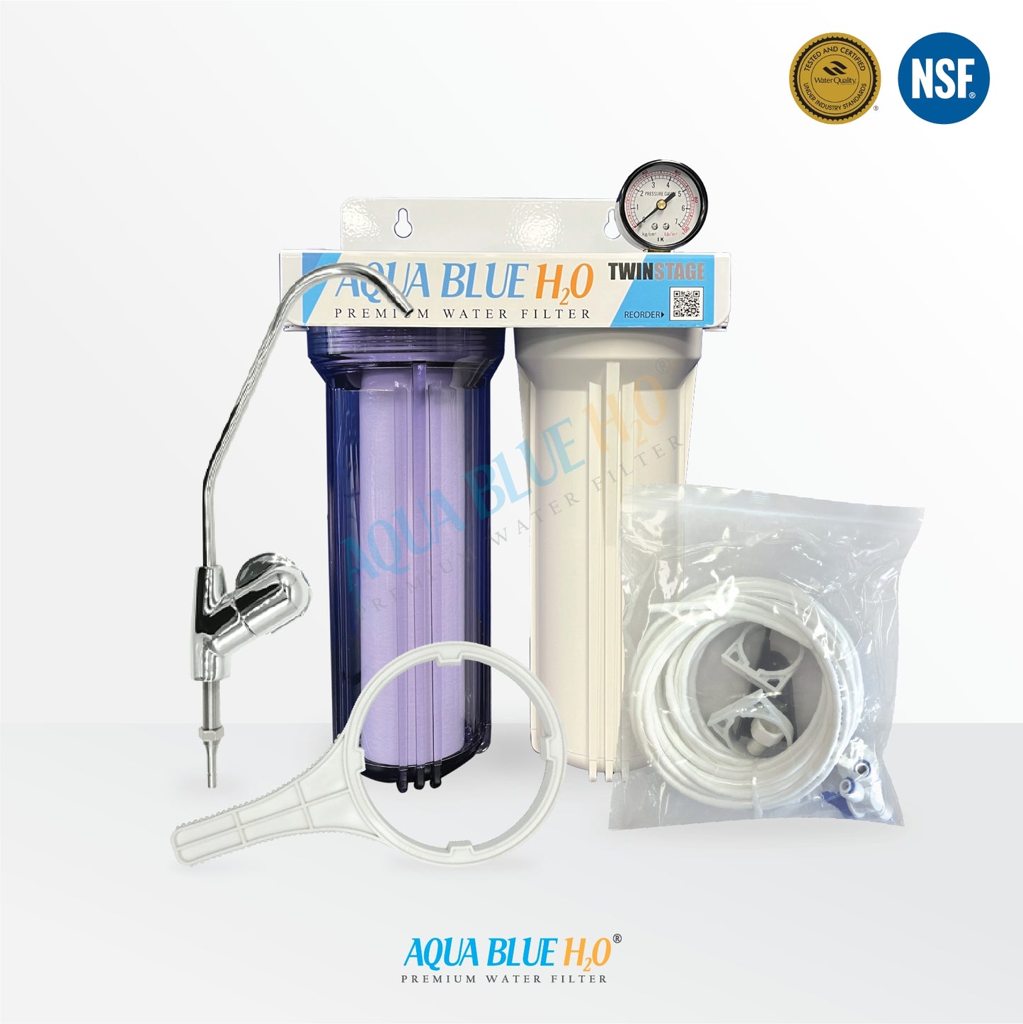 Twin Under Sink Housing Upgrade Kit Only 10" with Faucet and Hose Kit