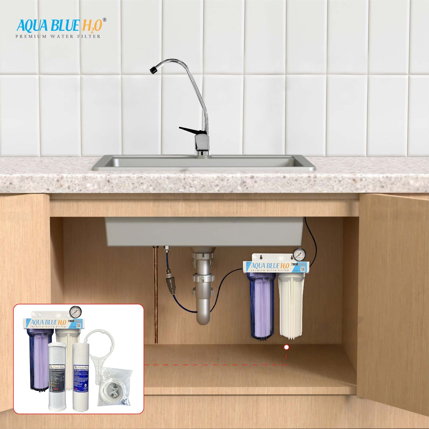 Twin Under Sink Housing Upgrade Kit Only 10" with Faucet and Hose Kit