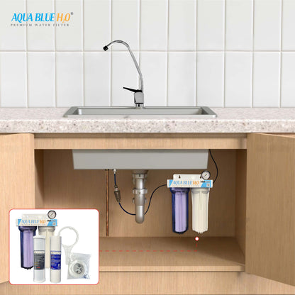 Twin Under Sink Housing Upgrade Kit Only 10" with Faucet and Hose Kit