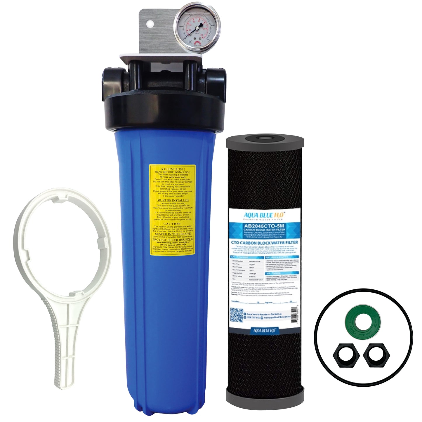 20 Inch Big Blue Whole House Water System with CTO Carbon Block Filter 5 Micron