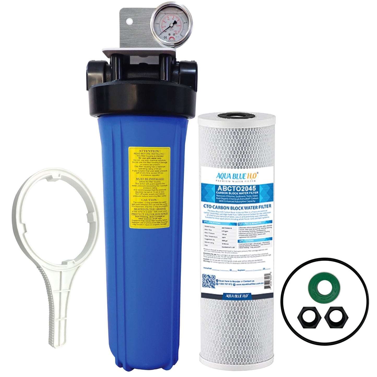 20 Inch Big Blue Whole House Water System with CTO Carbon Block Filter 5 Micron