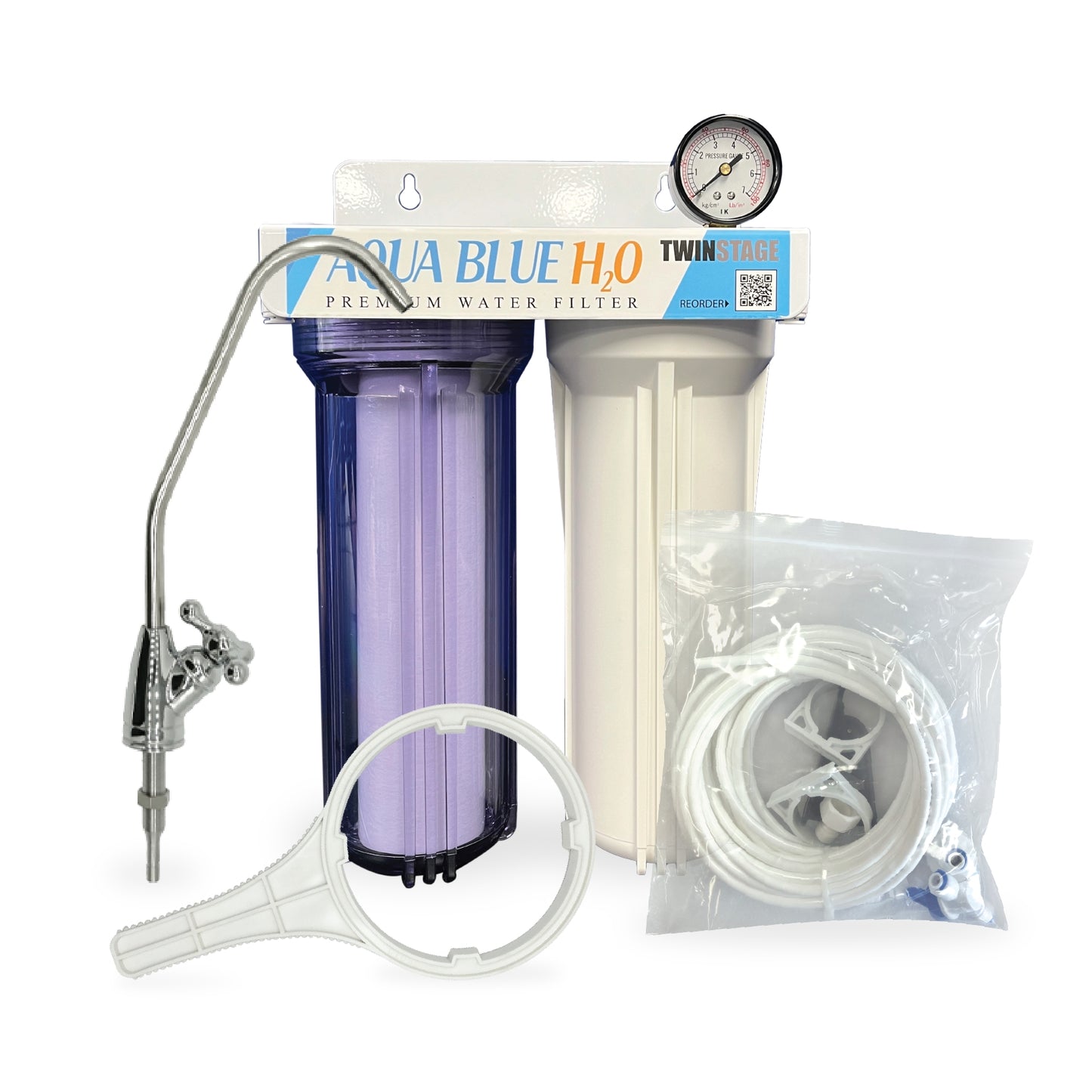 Twin Under Sink Housing Upgrade Kit Only 10" with Faucet and Hose Kit