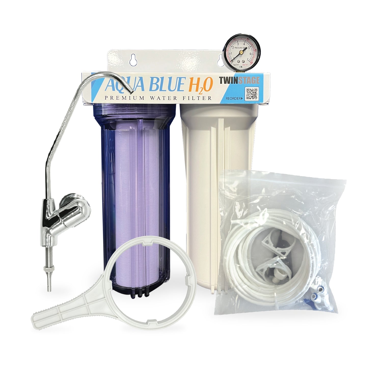 Twin Under Sink Housing Upgrade Kit Only 10" with Faucet and Hose Kit