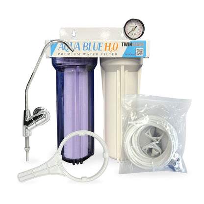 Twin Under Sink Housing Upgrade Kit Only 10" with Faucet and Hose Kit