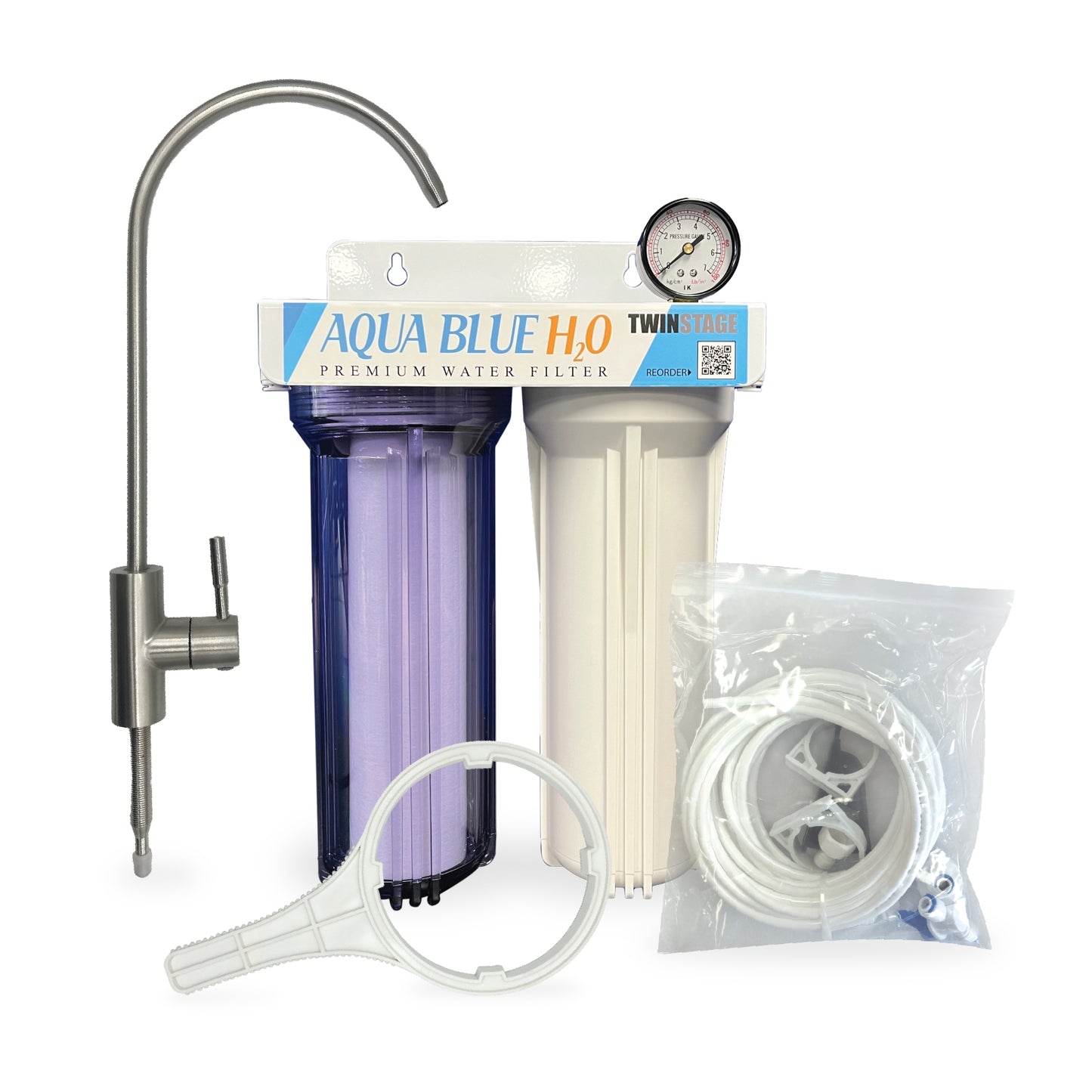 Twin Under Sink Housing Upgrade Kit Only 10" with Faucet and Hose Kit