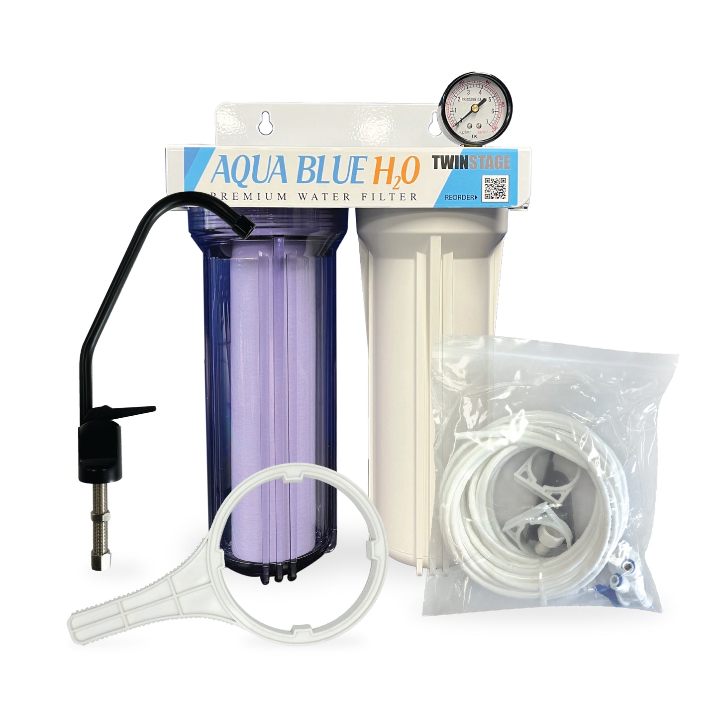 Twin Under Sink Housing Upgrade Kit Only 10" with Faucet and Hose Kit