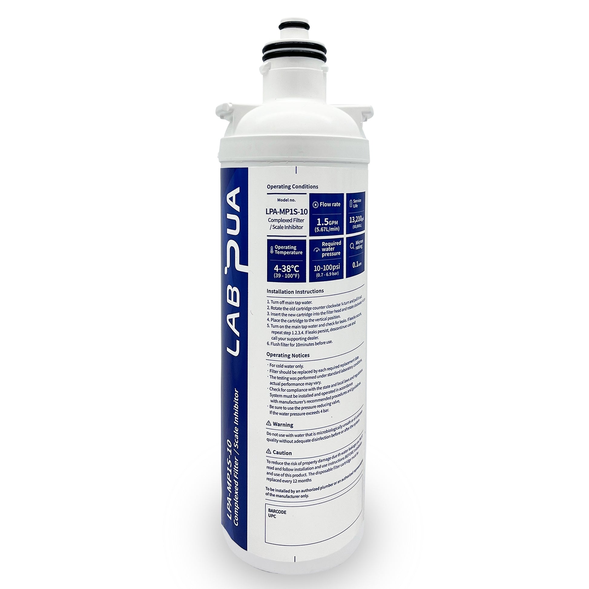 Lab Pua LPA-MP1S-10 (0.1um composite, UF membrane & Scale inhibitor, 10″L)