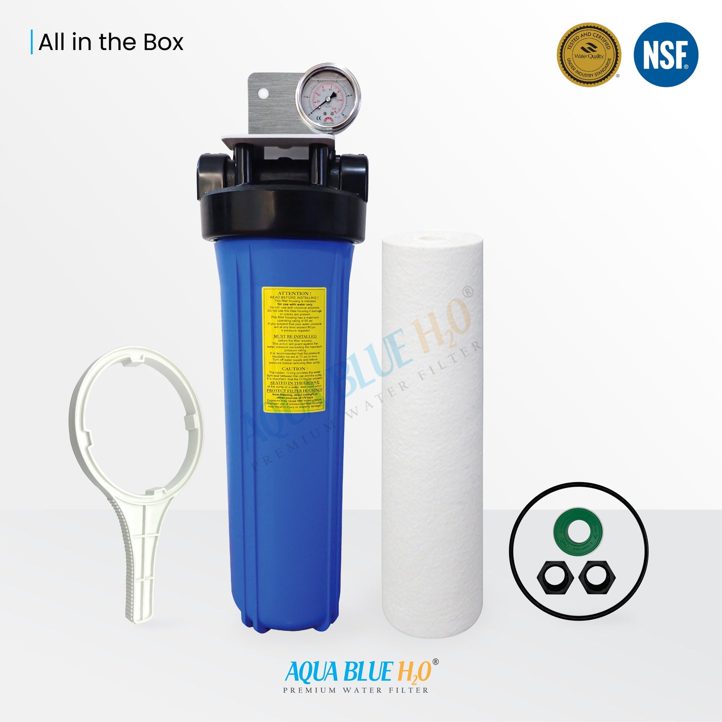 20 Inch Big Blue Whole House Water System with Sediment Polyspun Filter 10 Micron 60LPM